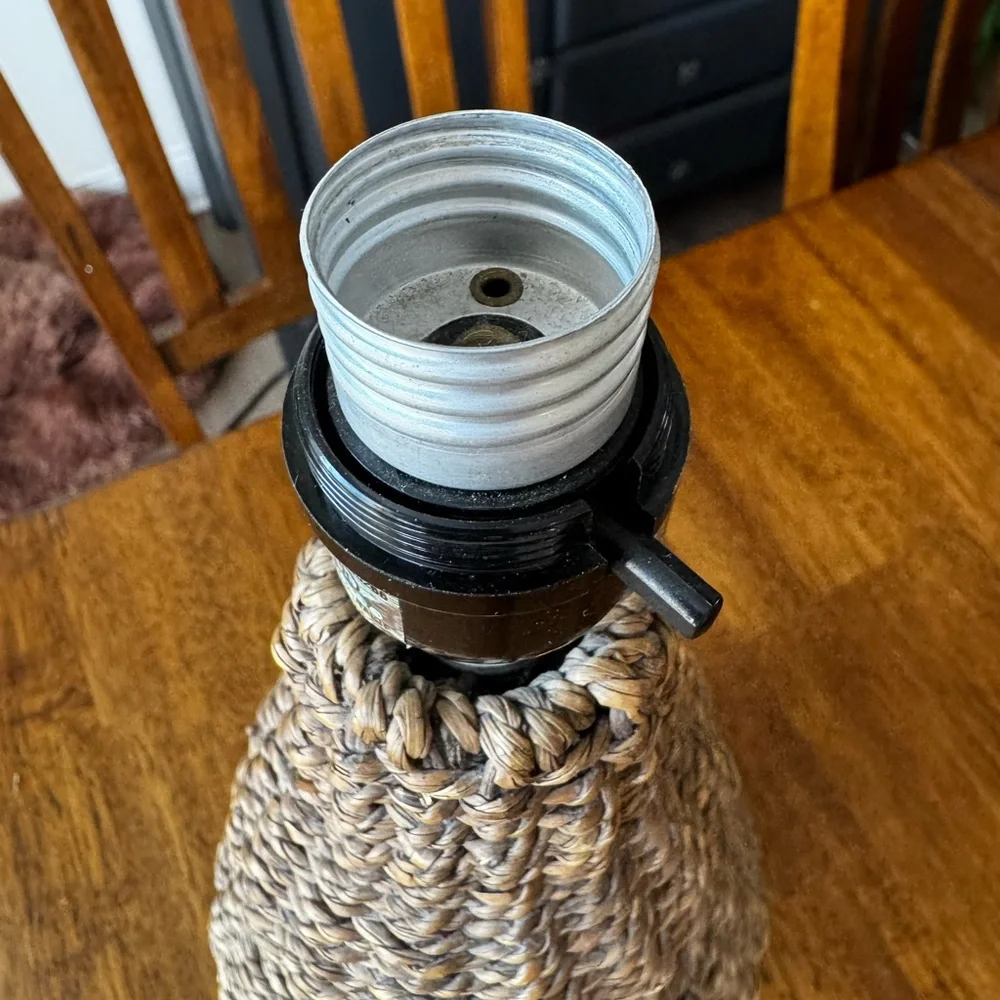 Vintage rattan wicker Lamp no shade Boho Cottage Core 11.5” Works